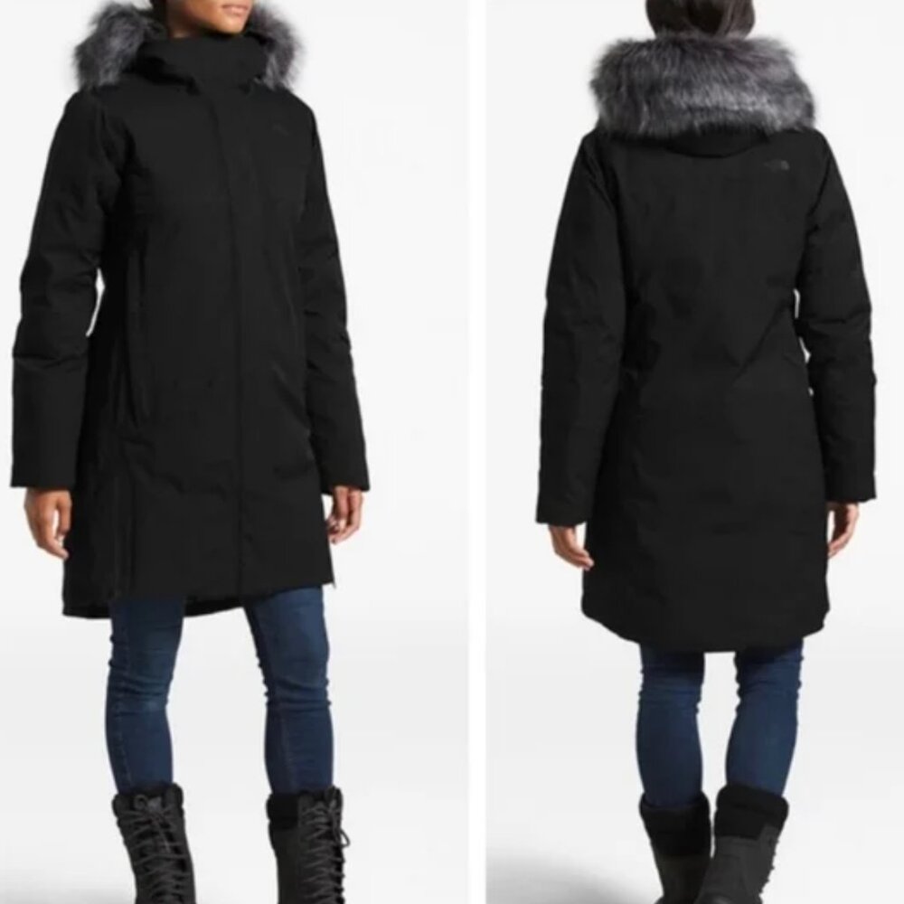 The North Face Black Parka with Grey Faux Fur Hood Trim